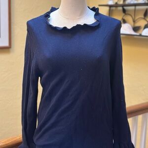 Ann Taylor Factory Navy Ruffle Collar Blouse
